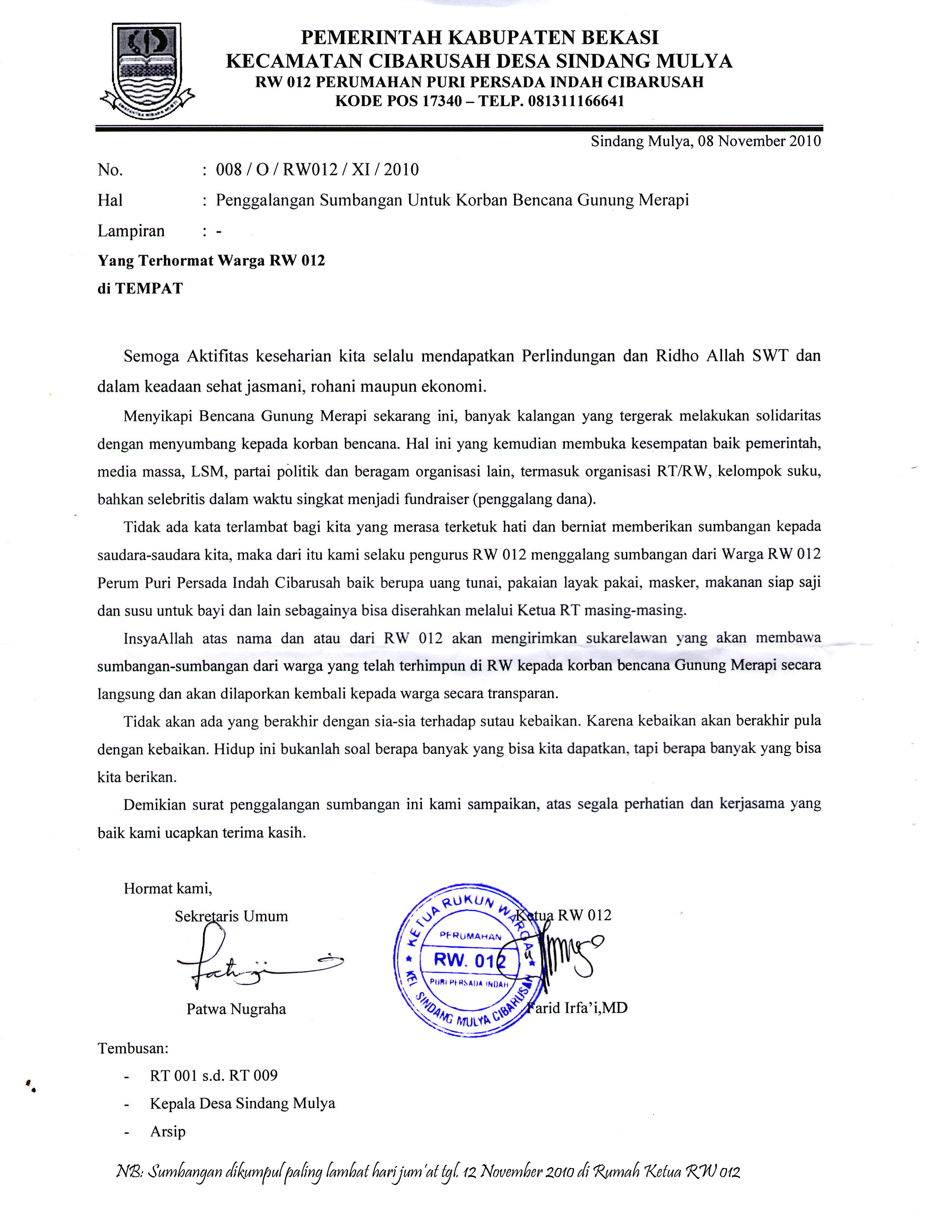 Surat Menyurat Forum Silaturahmi Warga Puri Persada Indah